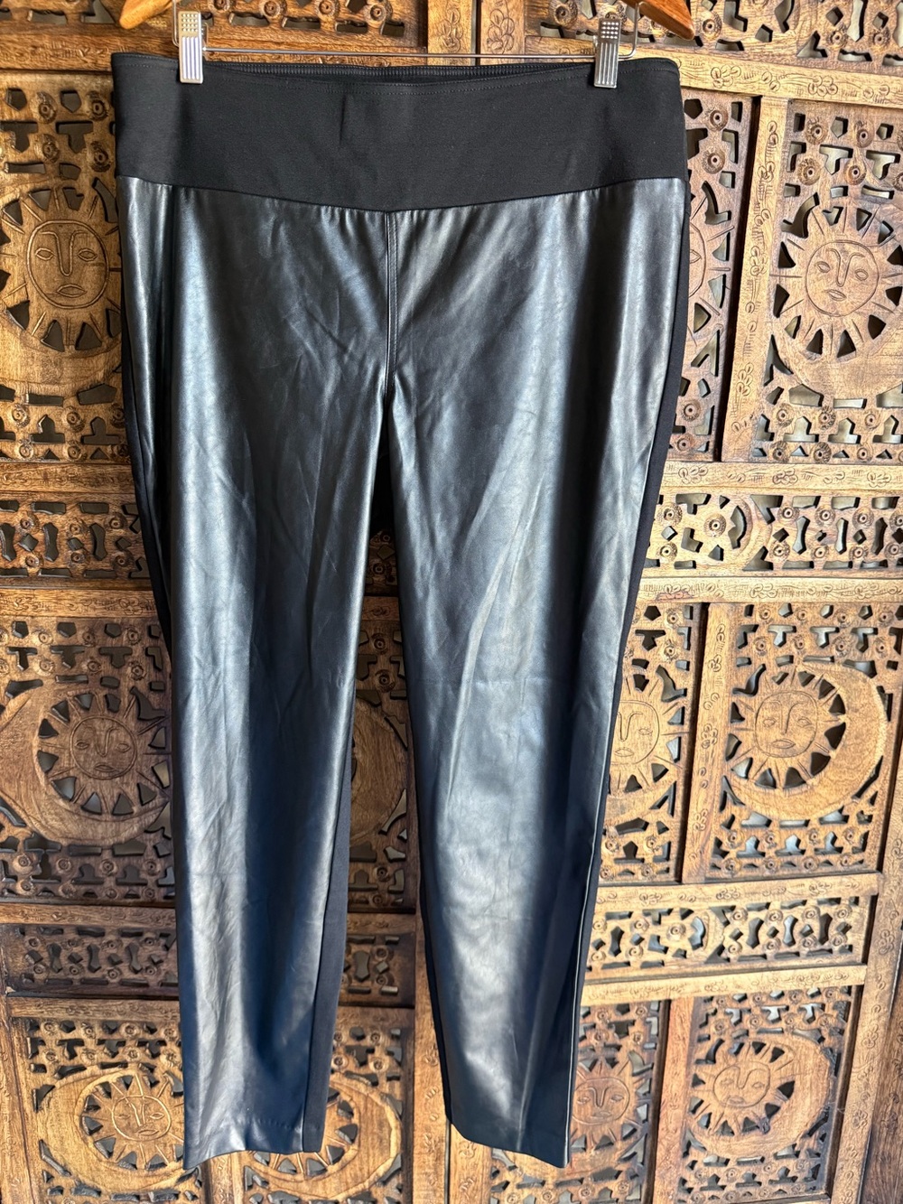 INC International Concepts Black Faux Leather Leggings Sz 14S